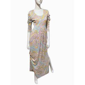 Vintage Lane Bryant Maxi Dress 12 Tall (S) Side Slits Abstract Maximalist Fairy